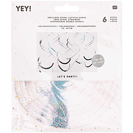 Suspensions (x6) double spirale holographique, L. 50 cm