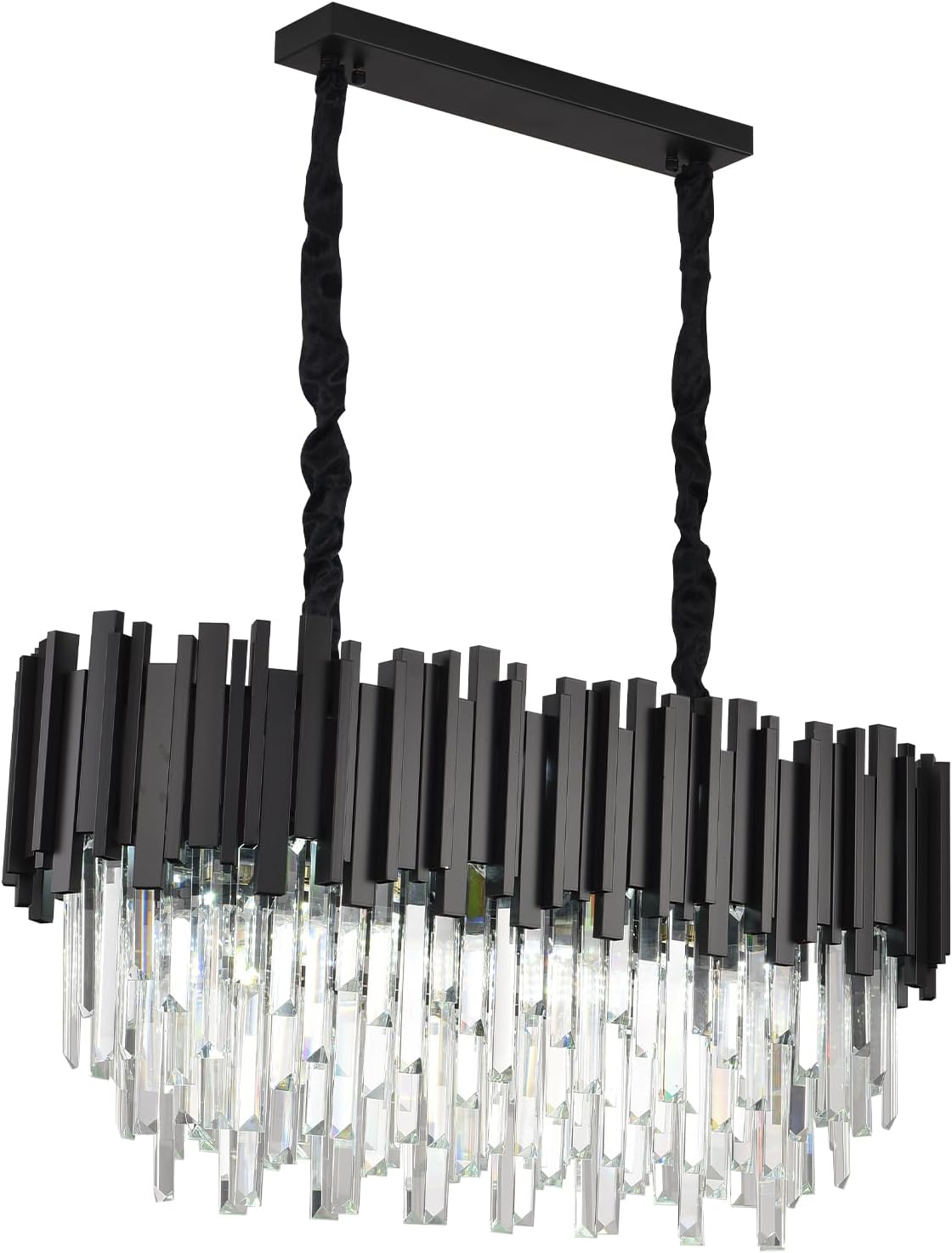 Modern Kronleuchter Kristall Leuchte,Luxus Hängeleuchte Kristall Lampe,Quadratischen Kronleuchte,10xE14 Lichter für Esszimmer, Küche, Wohnzimmer, Schlafzimmer, Flur, Café,Bar(80*30 Cm Schwarz)