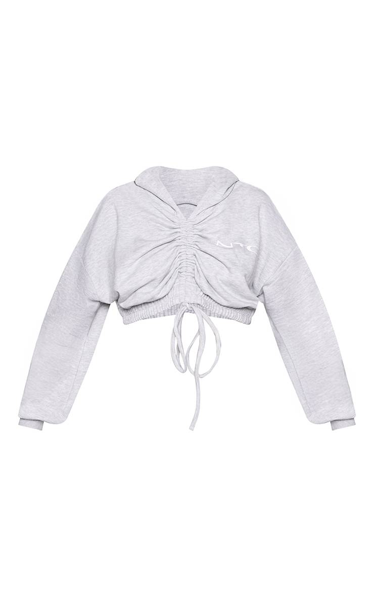 Gris Cendré Sweat À Casynthétiqueche Court Petite Avec Détail Graphique Froncé Extrême Devant