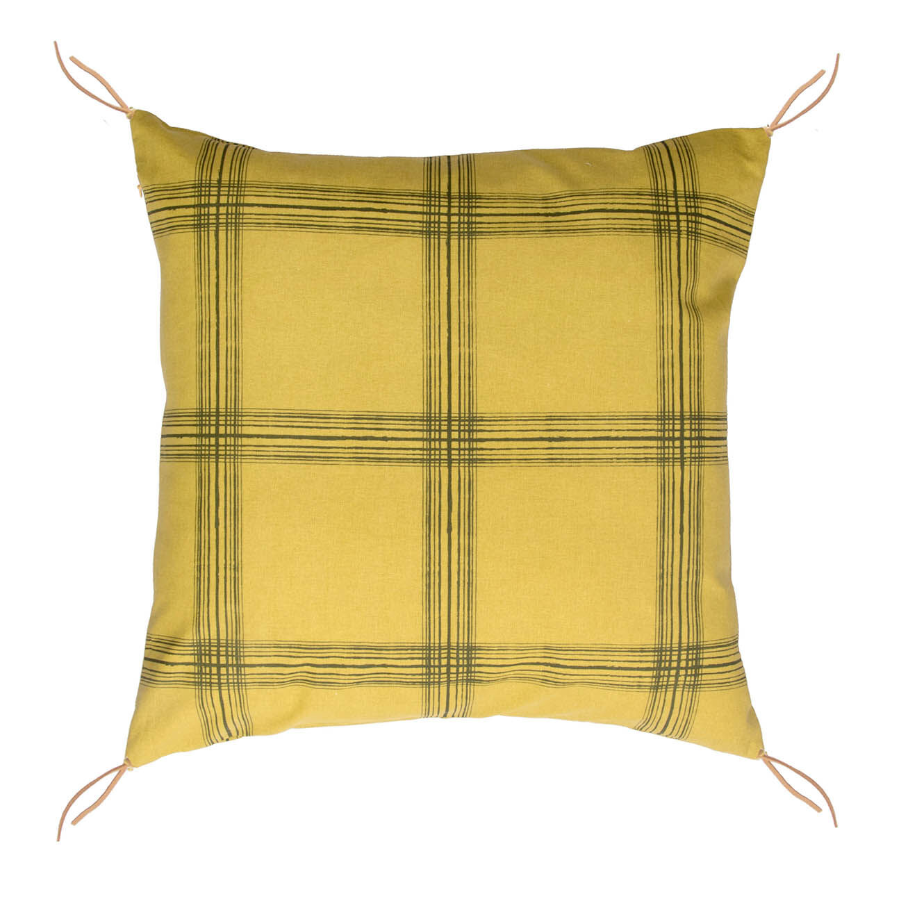 Febronie Housse de coussin Madras jaune/kaki - 50x50 cm