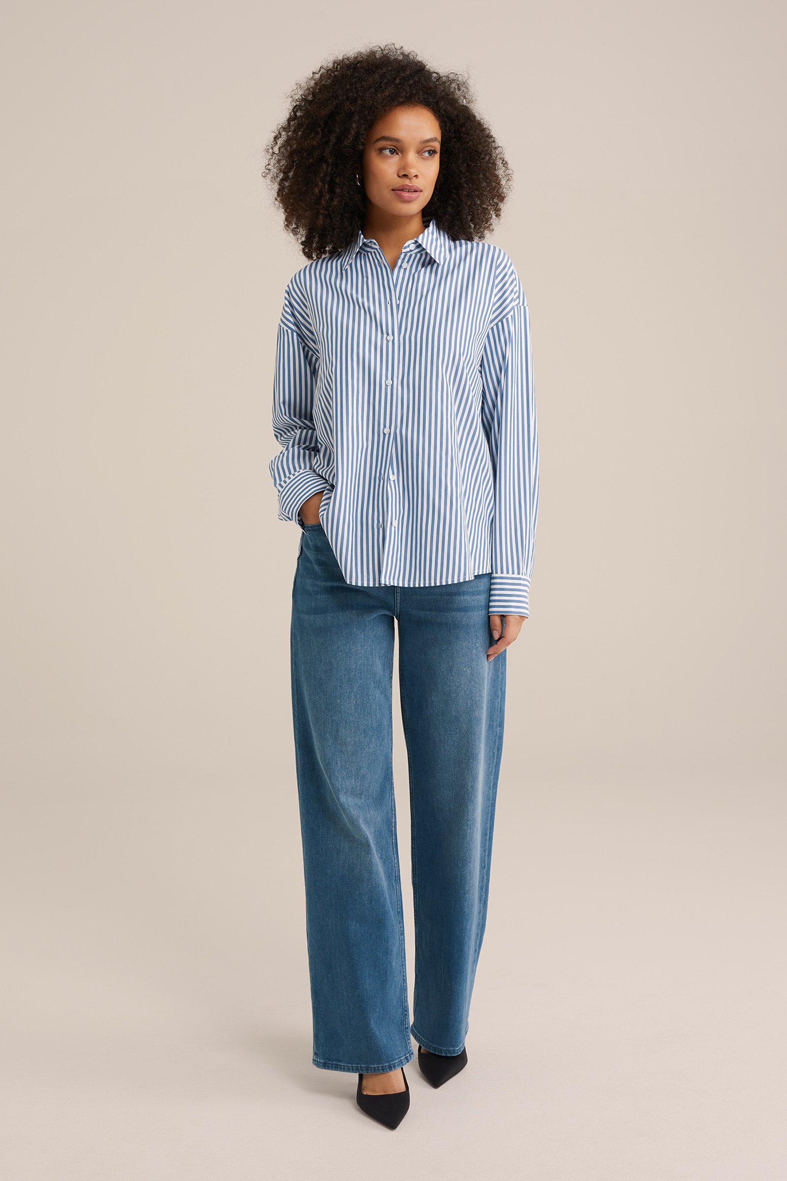 high rise wide leg jeans met comfortstretch Blue Ridge Donkerblauw