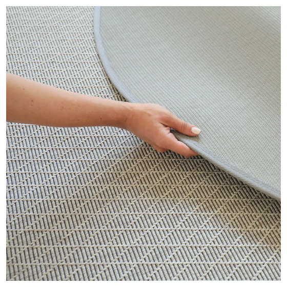 Tapis rond intérieur / extérieur - timika blanc craie - galon gris - ø 120 cm