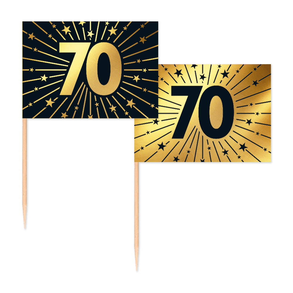 70 Jaar Cocktailprikkers Goud Zwart 50st