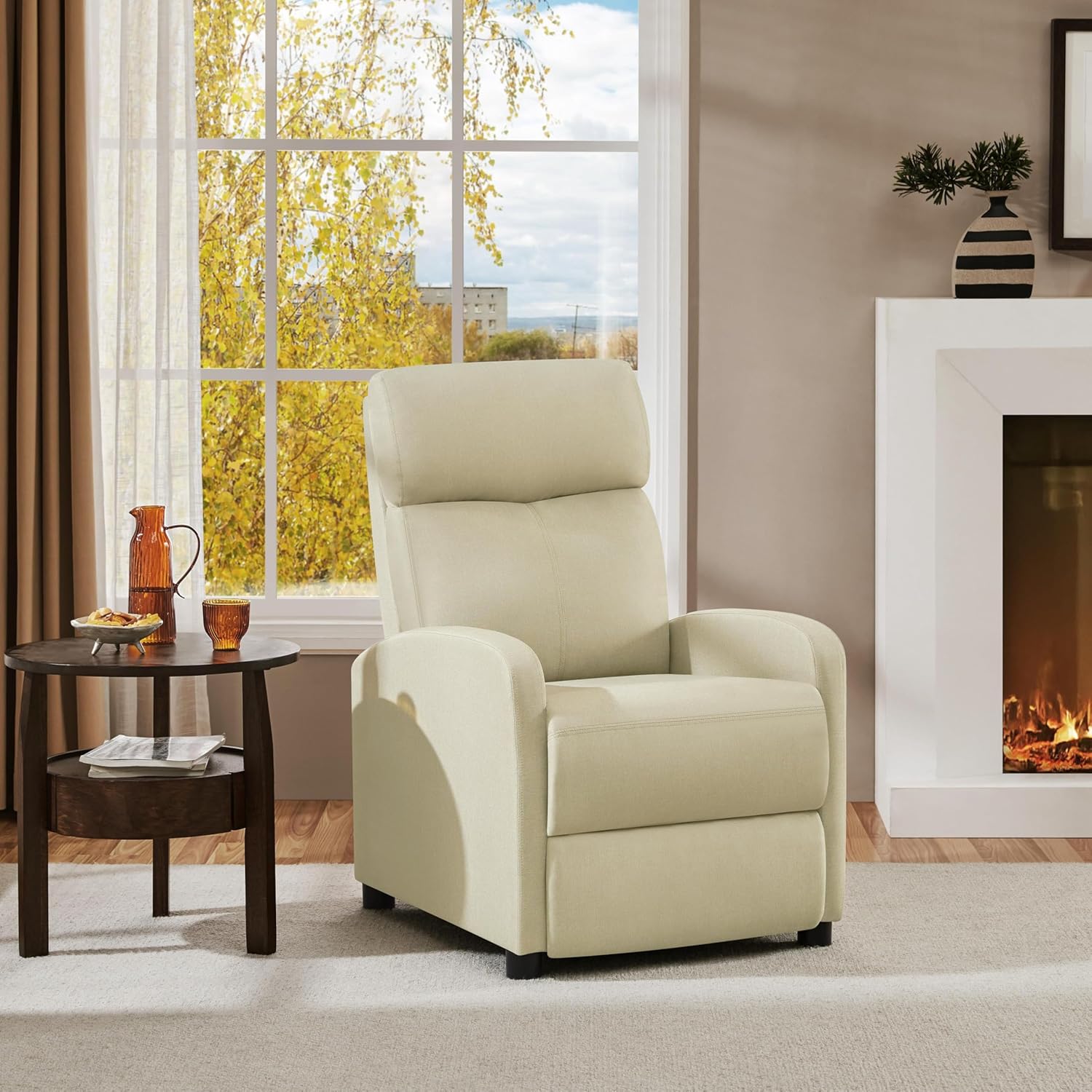 Yaheetech Relaxsessel Fernsehsessel Einzelsofa Ruhesessel mit Verstellbarer Beinablage Liegesessel aus Leinenstoff Beige