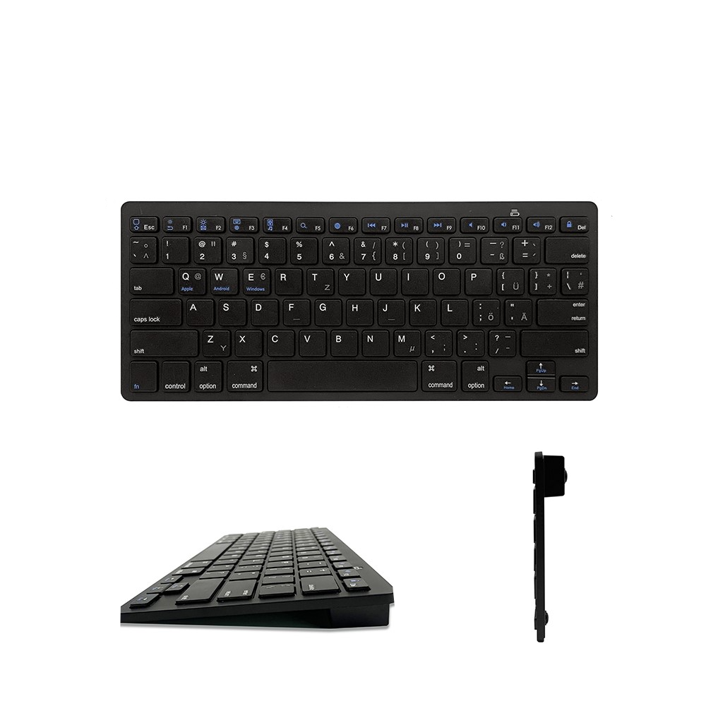 Ultra Thin Bluetooth Tastatur Keyboard (QWERTZ / QWERTY) für Macbook / PC / Laptop / Tablet / Smartphone (Batteriebetrieben) - Schwarz