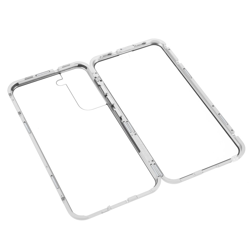 Samsung Galaxy S22 5G Magnetische Alu Schutzhülle mit Panzer Glas Backcover   Displayschutz (Magnet-Technologie) - Silber