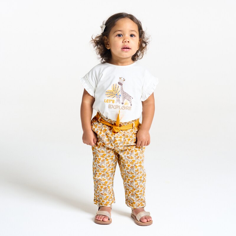 Pantalon paperbag imprimé savane jaune bébé fille Blanc