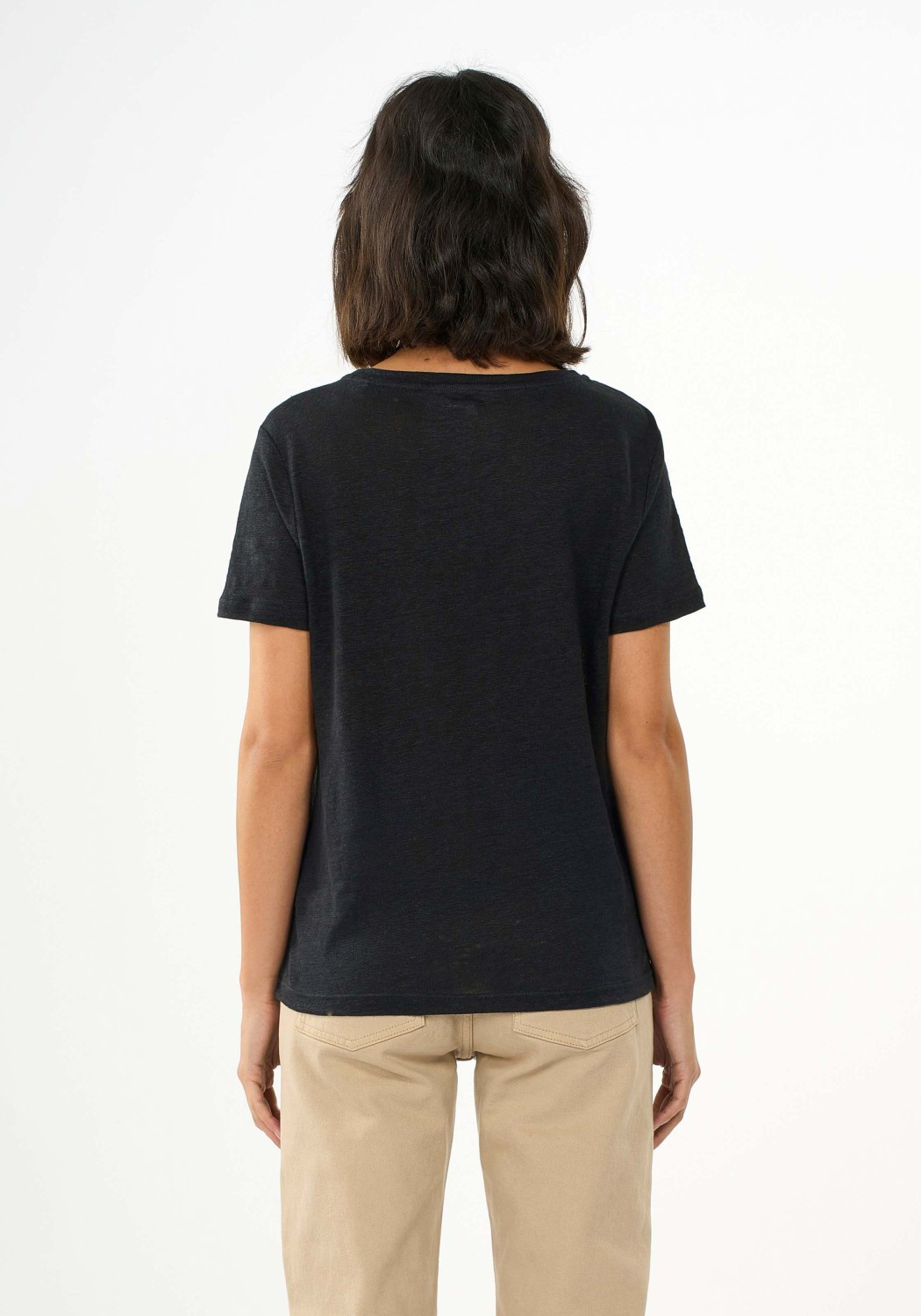 Knowledge Cotton Apparel Leinen-T-Shirt Reg Black Jet