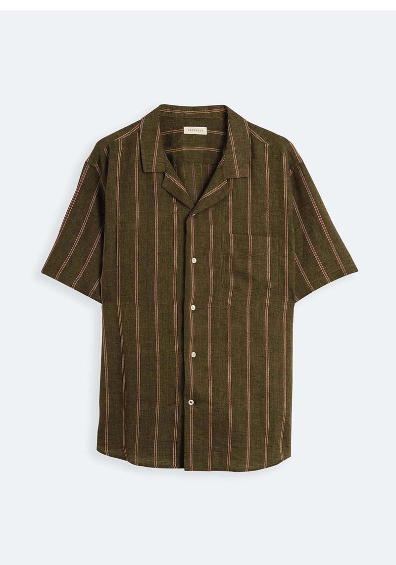 Carpasus Leinenhemd Milano Stripes Khaki