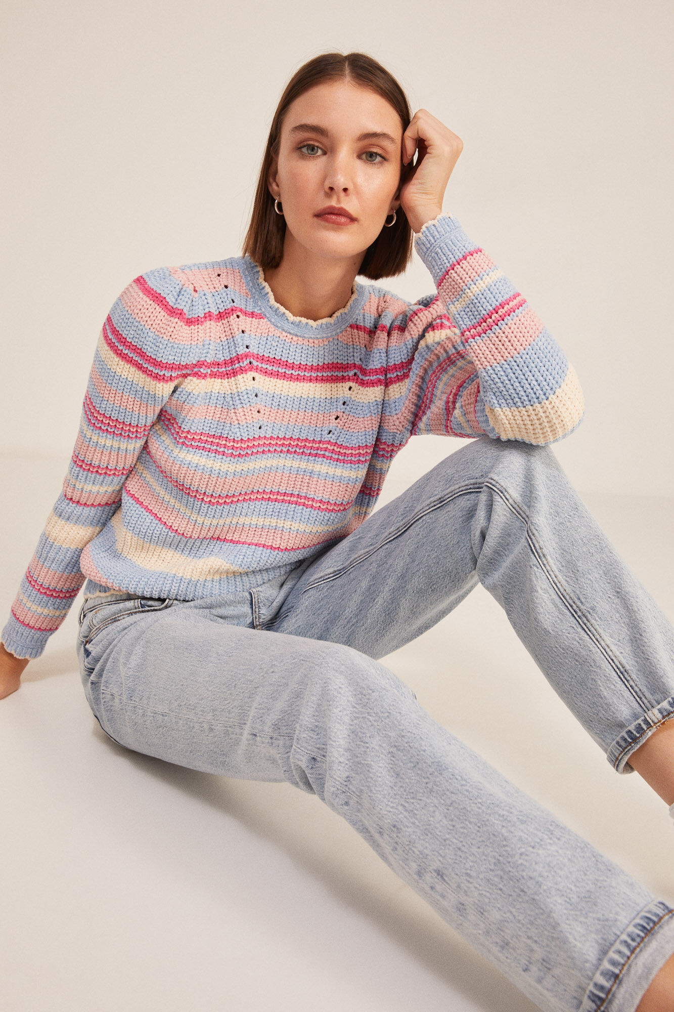 Camisa de chenille listrada - Azul médio