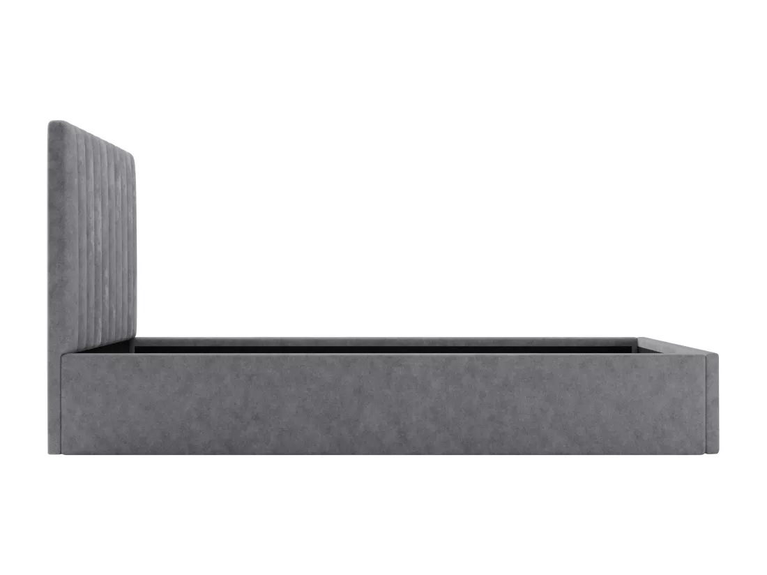 Lit coffre 90 x 190 cm avec tête de lit coutures verticales - Tissu - Gris + Matelas - SARAH