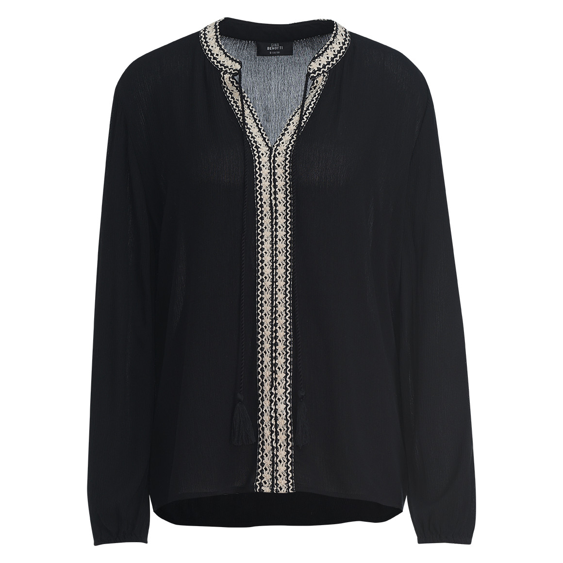 Gina Benotti Damen Bluse in gekreppter Optik schwarz