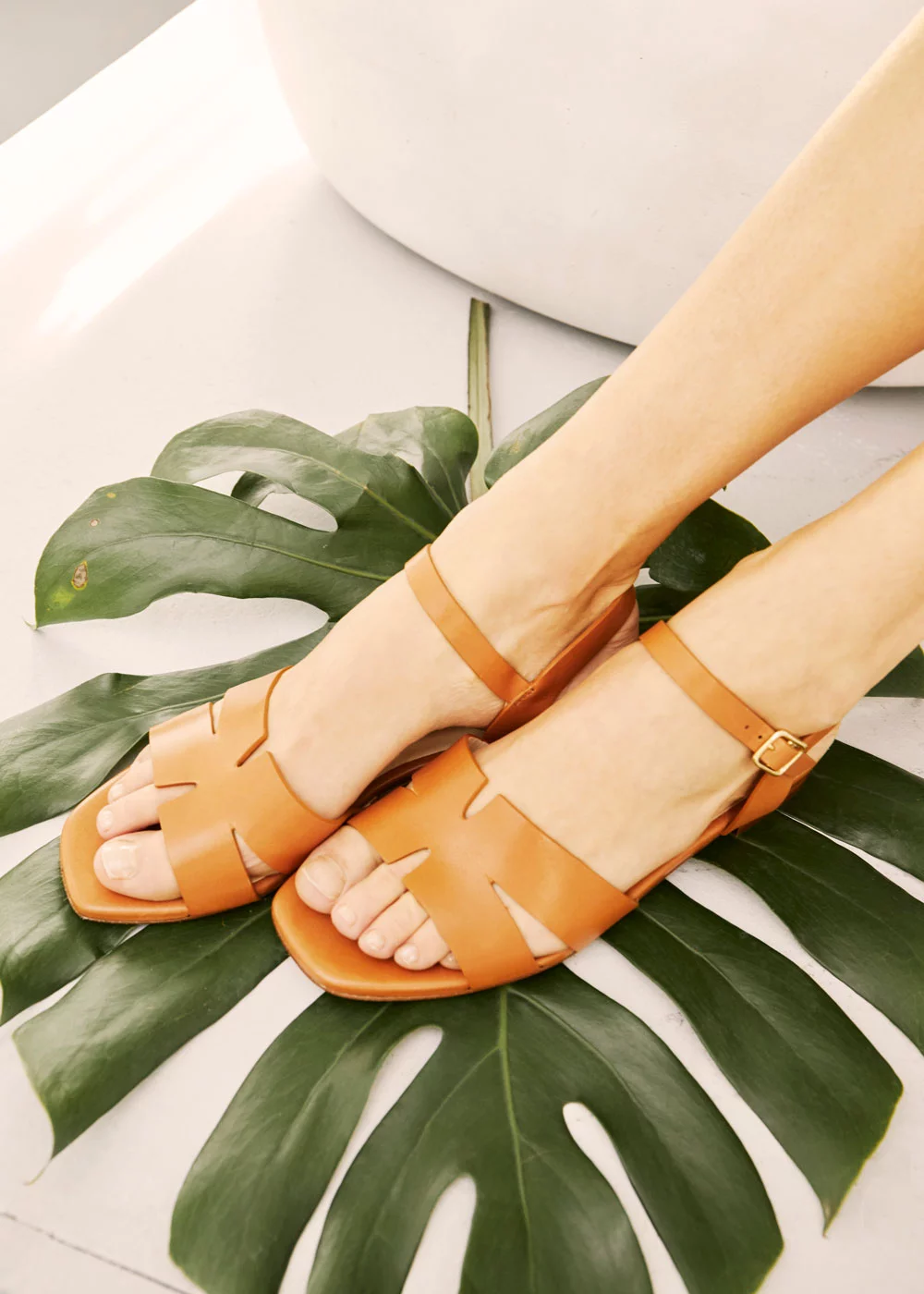 SANDALE SLOUGH CUIR CAMEL