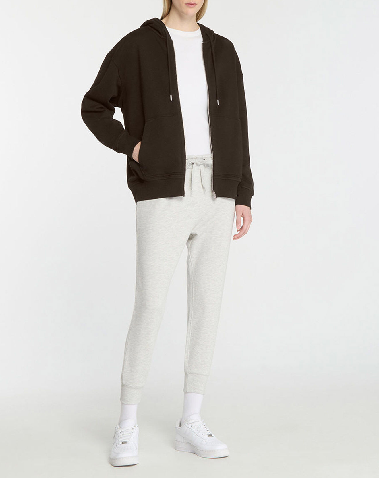 Galeries Lafayette Sweat zippé en Coton bio Mathalie à capuche noir