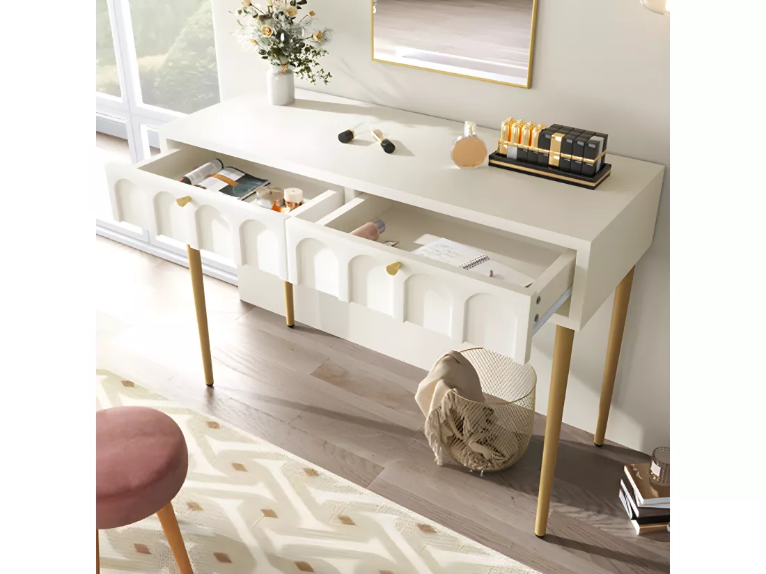 Commode Coiffeuse avec 2 tiroirs chambre buffet tiroir commode blanc crème
