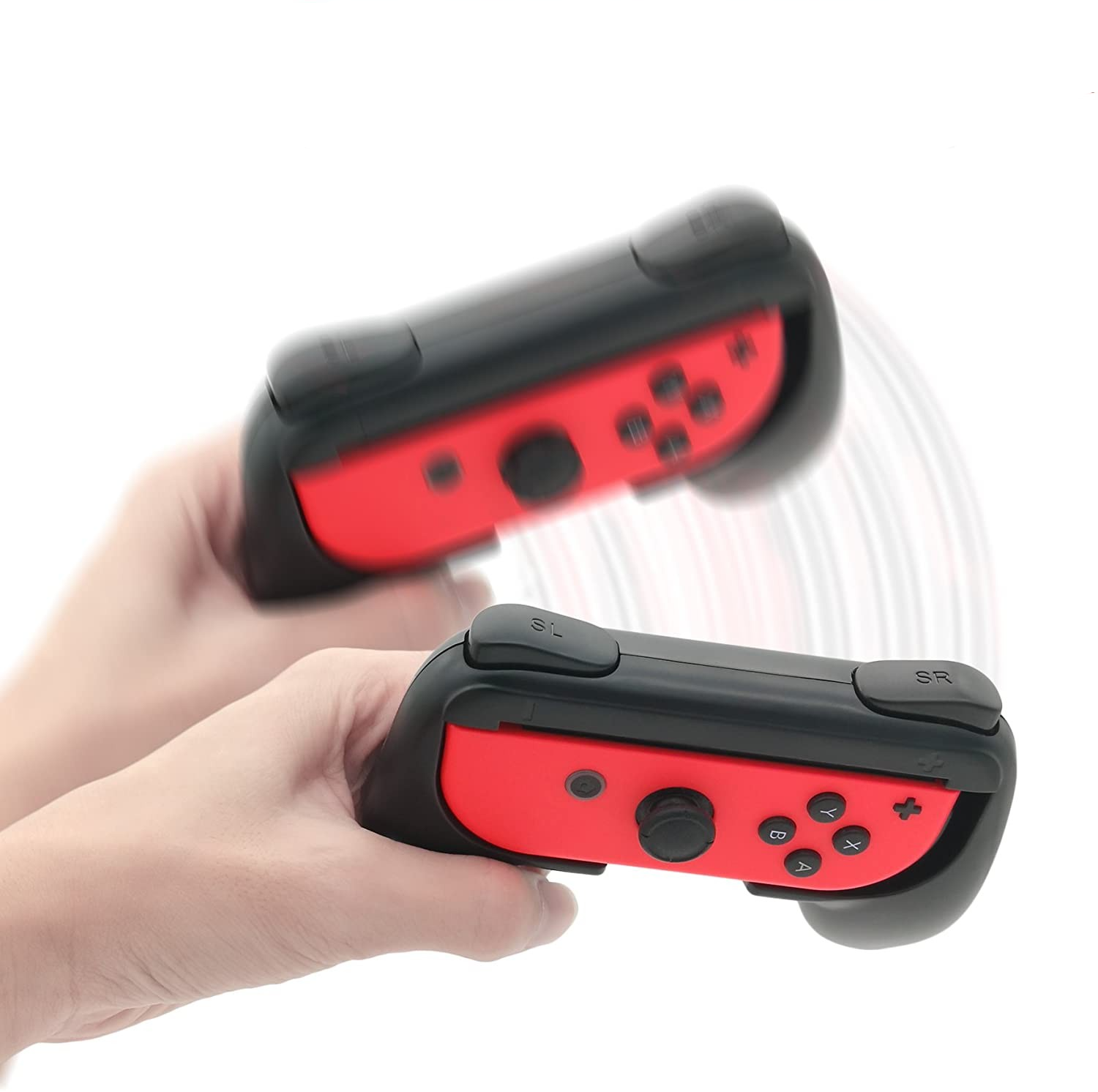 (2er Set) Ergonomischer Nintendo Switch / OLED Joy Con Controller Griff Halterung - Blau / Rot