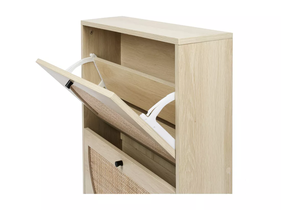 Meuble à chaussures 2 portes étagère à chaussures en rotin double couche, convient pour le salon 60x17x87cm naturel