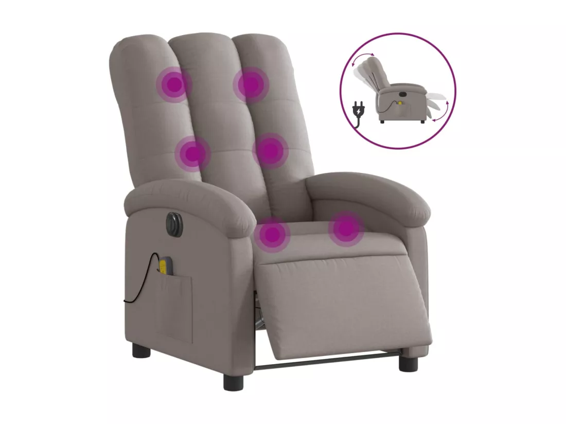 Fauteuil massant inclinable électrique Taupe Tissu