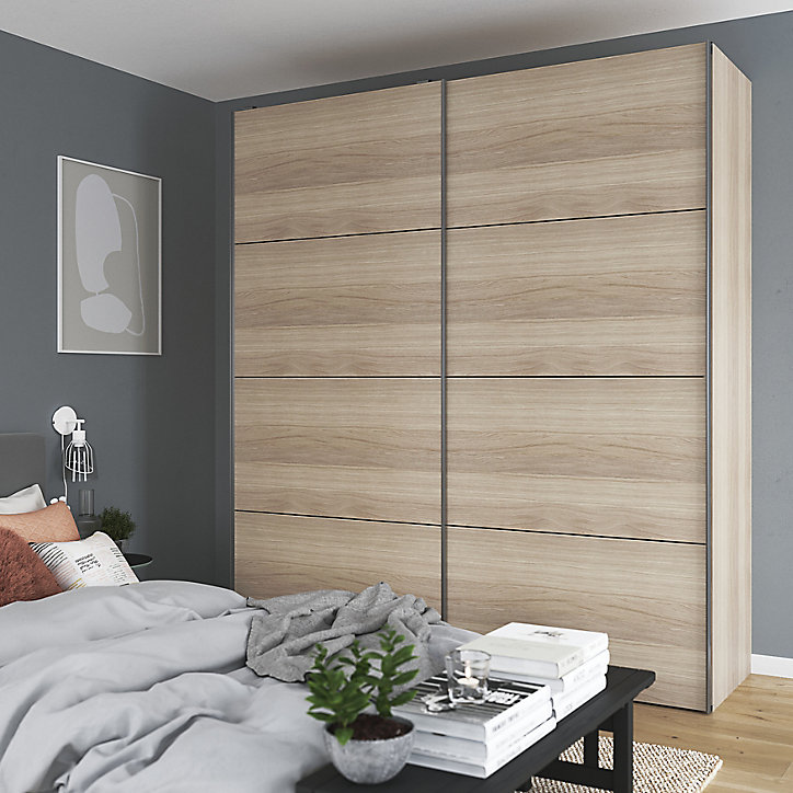 Armoire penderie portes coulissantes effet chêne GoodHome Atomia H. 225 x L. 200 x P. 63,5 cm