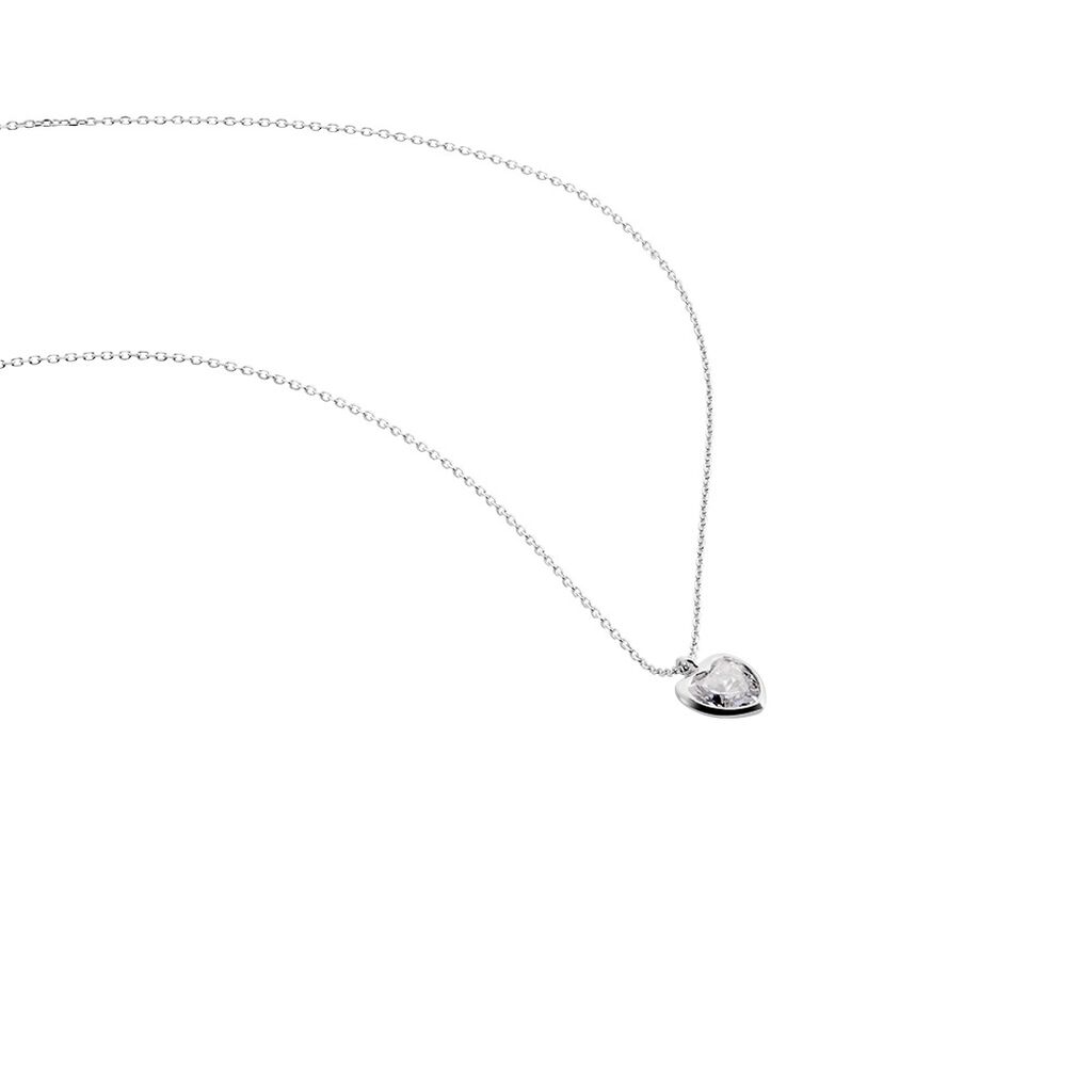 Collier Coeur Serti Clos Or Blanc Oxyde De Zirconium