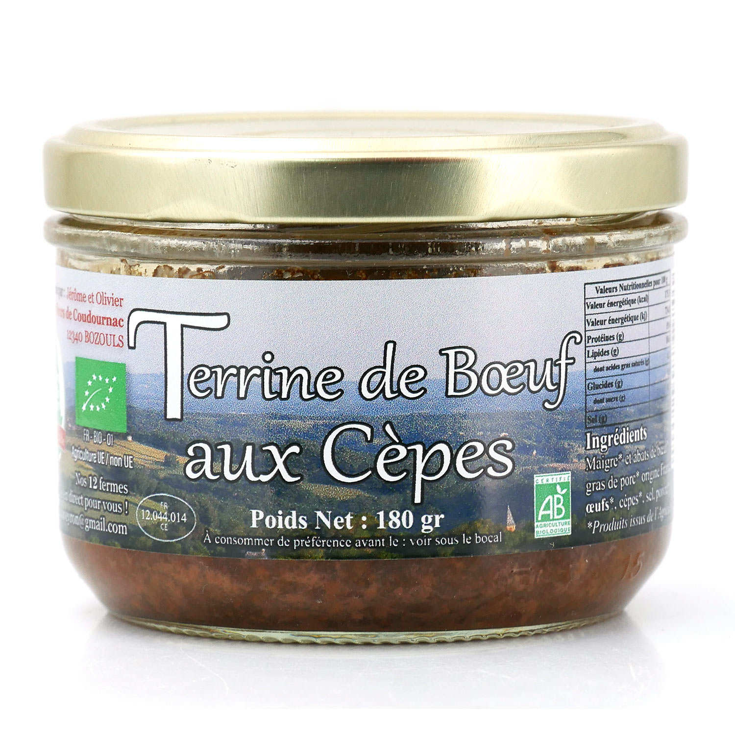Terrine de bœuf aux cèpes bio- Charcuterie bio et fermière de l'Aveyron