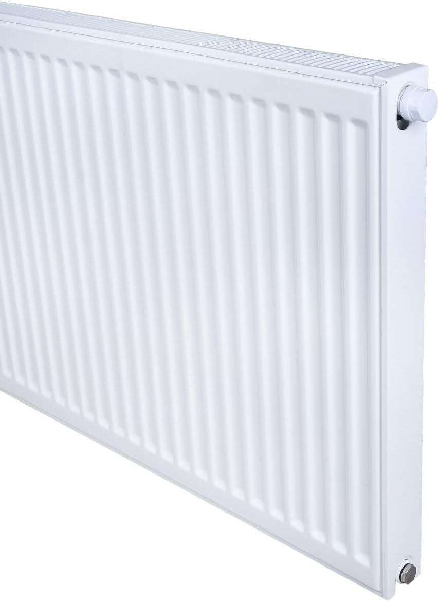 Belrad® Heizkörper Typ 22 | flacher Universalheizkörper mit 6 Anschlüssen | modern, kompakt & energiesparend | Wandmontagefähig | ideal für Wohnzimmer, Bad & Gäste-WC | Flachheizkörper weiß 60x40cm