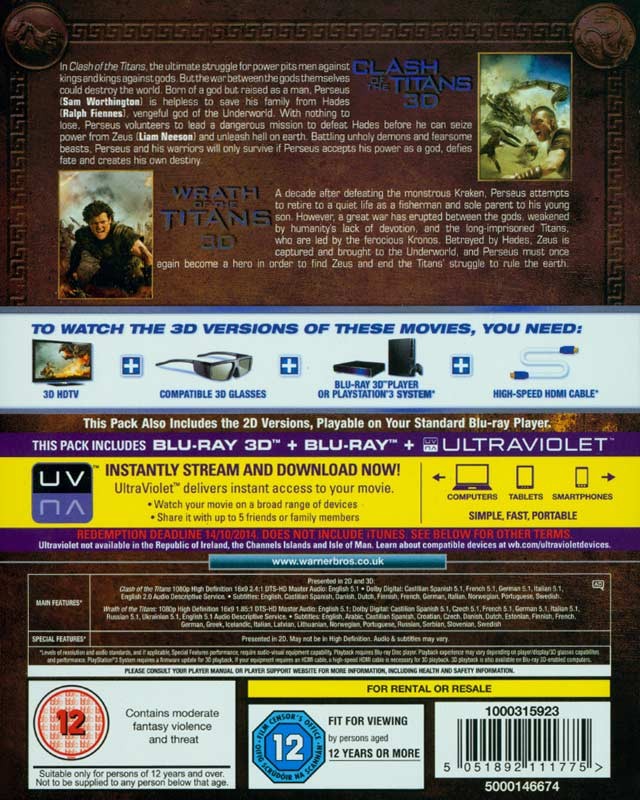 Clash Of The Titans (2010) 3D+2D / Wrath Of The Titans 3D+2D Blu-Ray