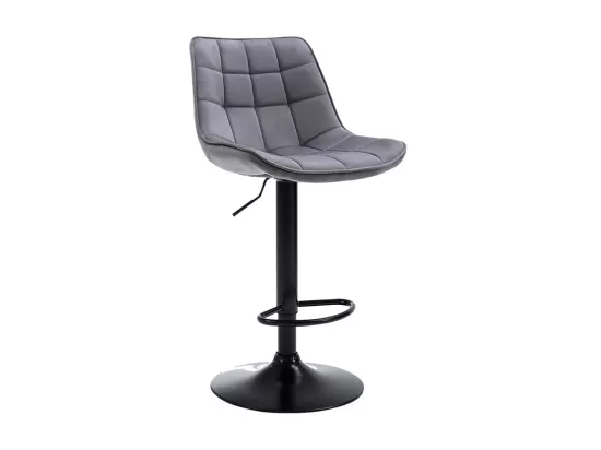Lot de 2 tabourets de bar en velours et métal - Hauteur réglable - Gris - LIMA II