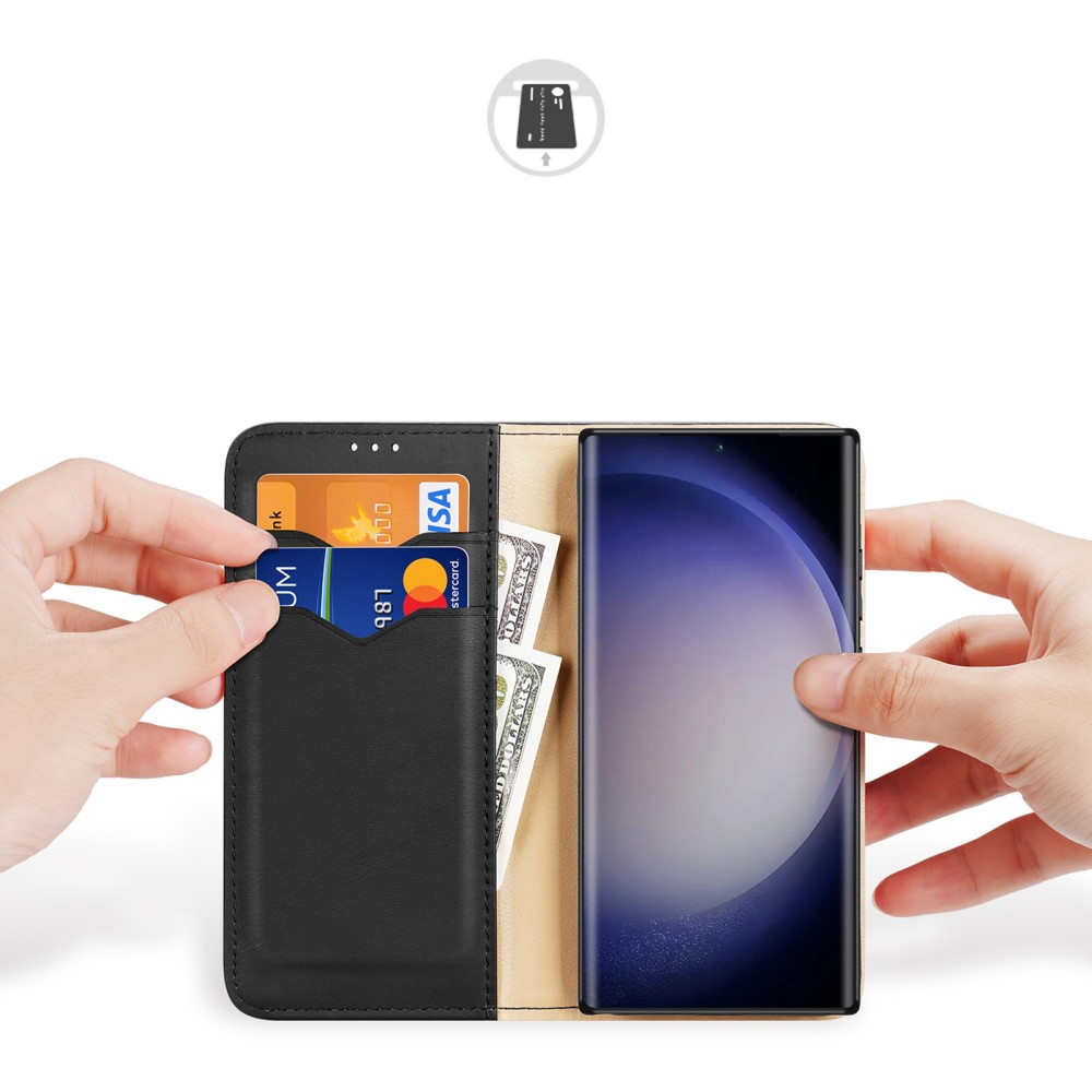 Samsung Galaxy S24 Ultra Flip Wallet Cover Echtleder Tasche (RFID Schutz) - Schwarz