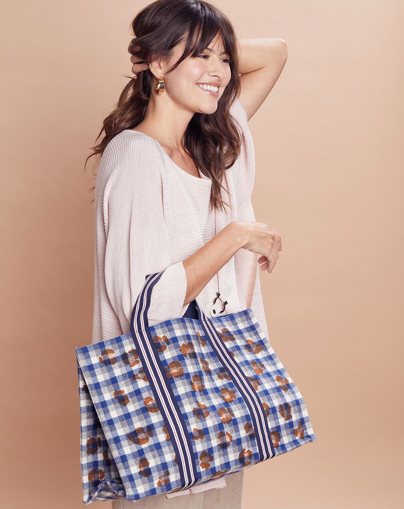 Inouitoosh Sac Shopping 100% Laine Léone bleu/camel  - 30x42x20 cm