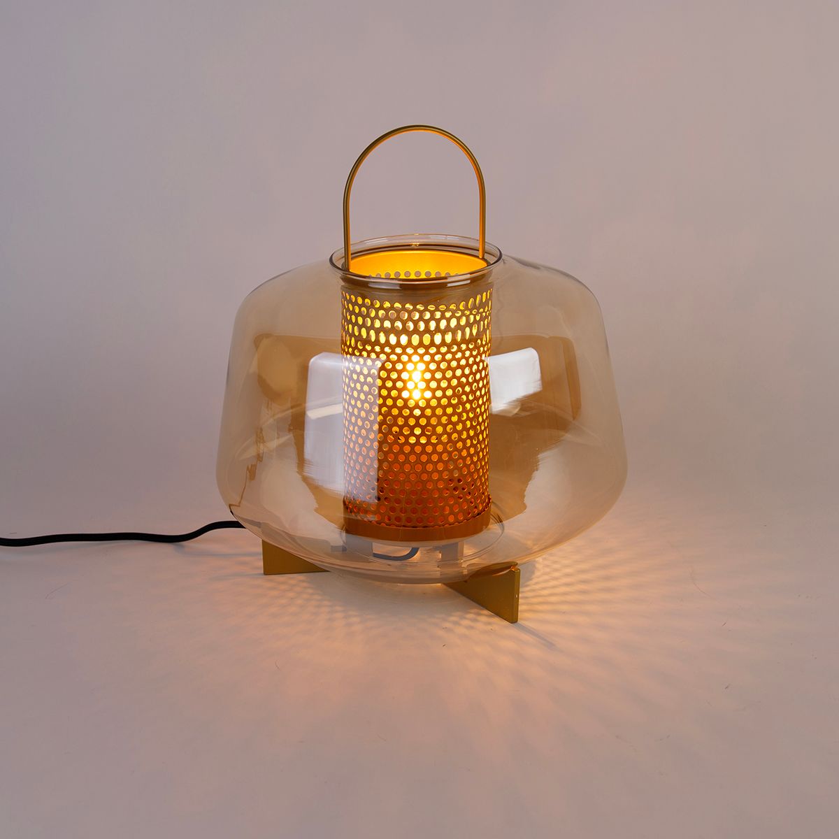 Art deco tafellamp goud met amber glas 30 cm - Kevin