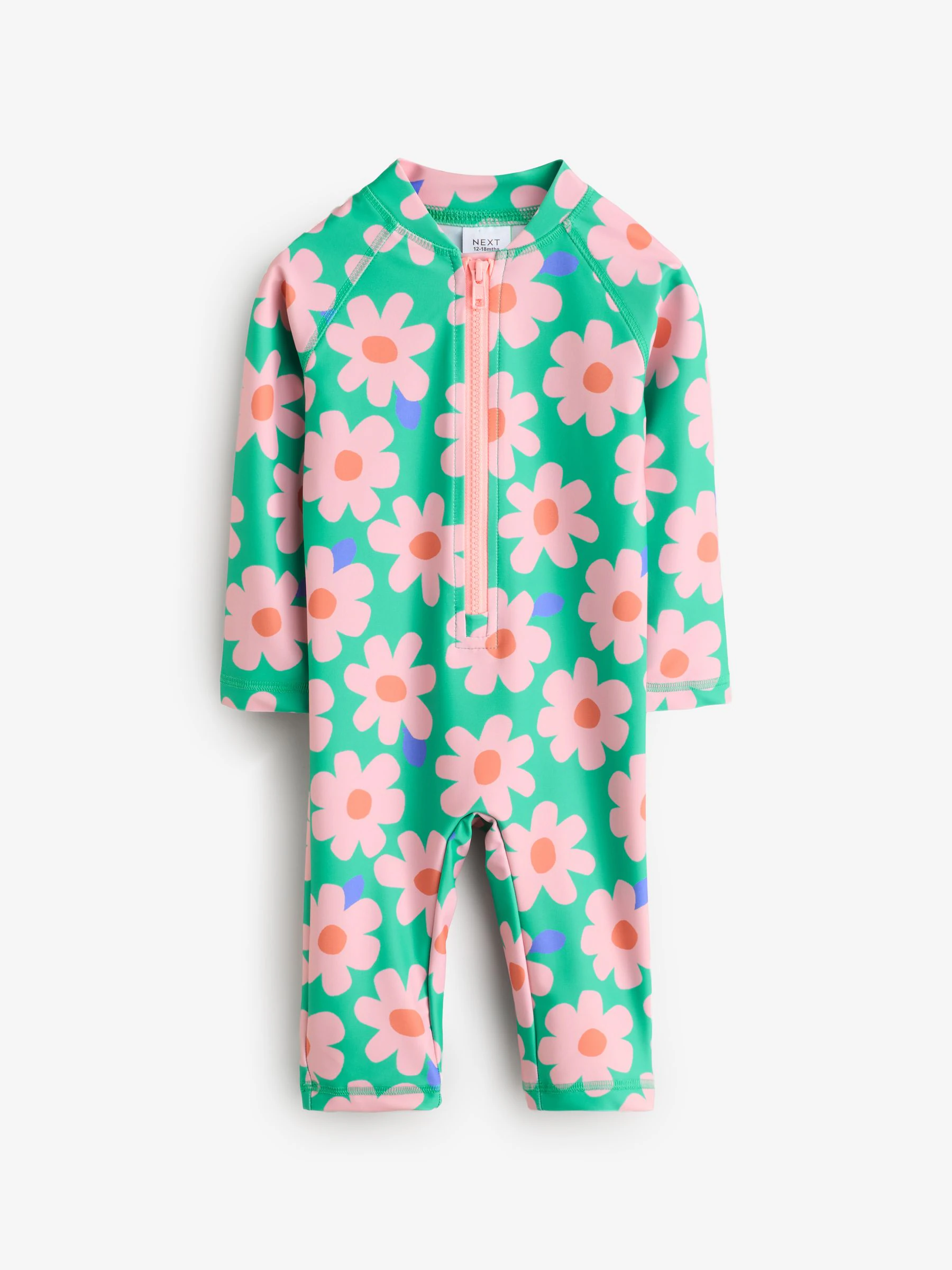 Groen/roze met bloemenprint - Zonbeschermend badpak met lange pijpen (3 mnd-7 jr)