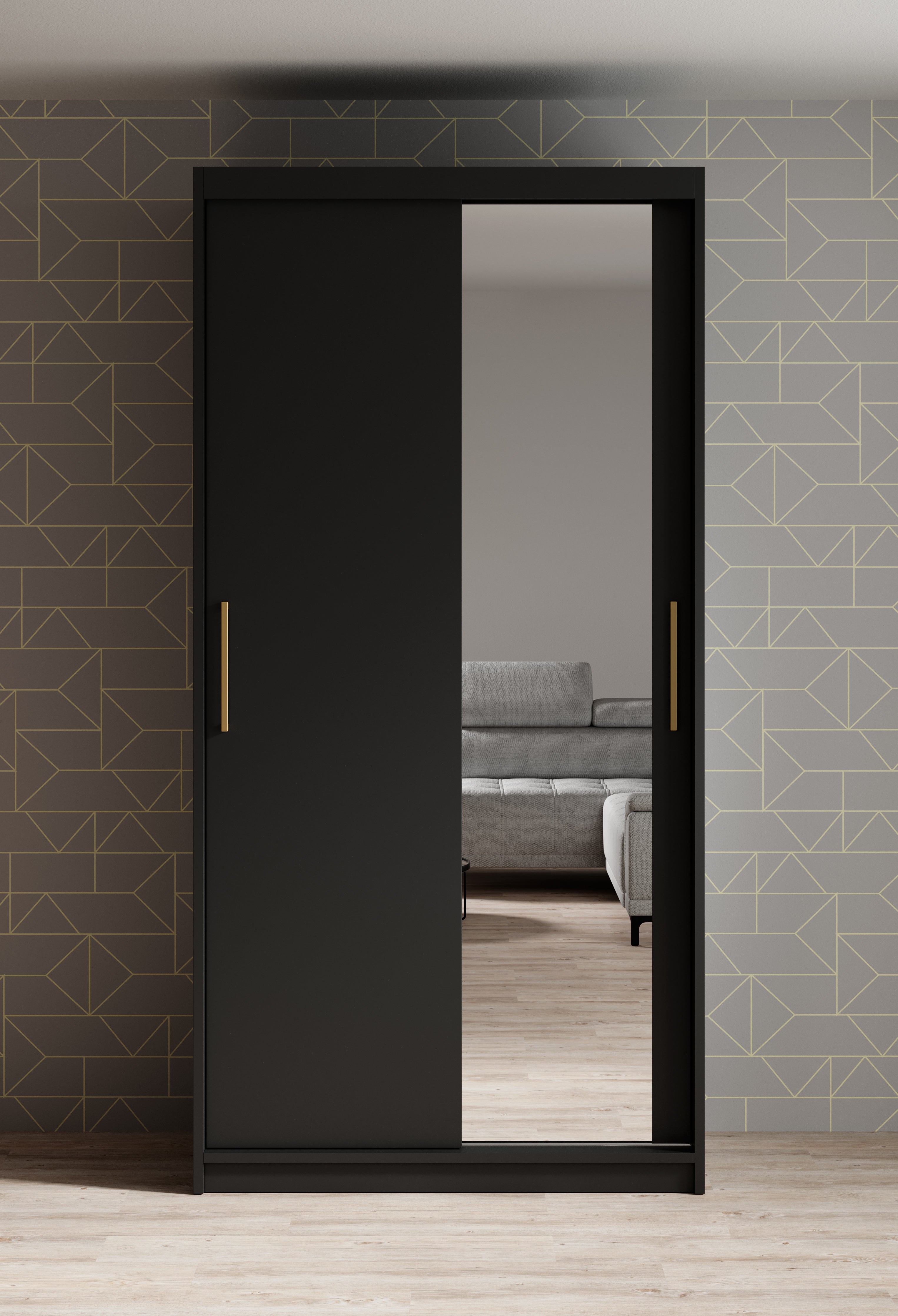 Mandalin - Kledingkast met spiegel - Zwart - 100x62x200 cm