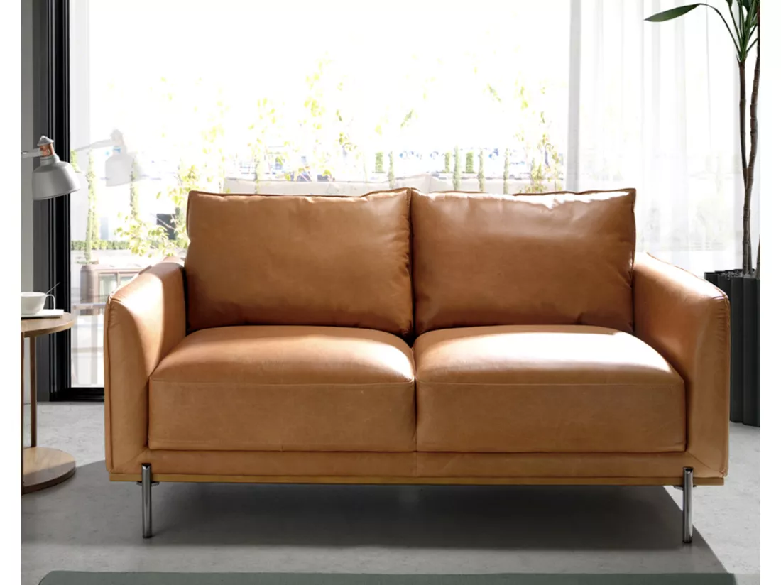 Canapé cuir 2 places Loma 164cm-Couleur Cuir Piel burdeos