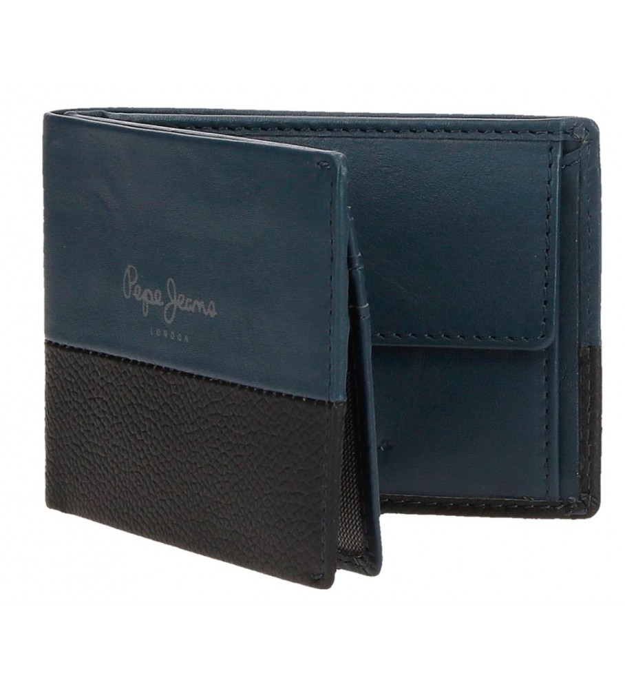 Carteira dupla de couro Pepe Jeans azul marinho