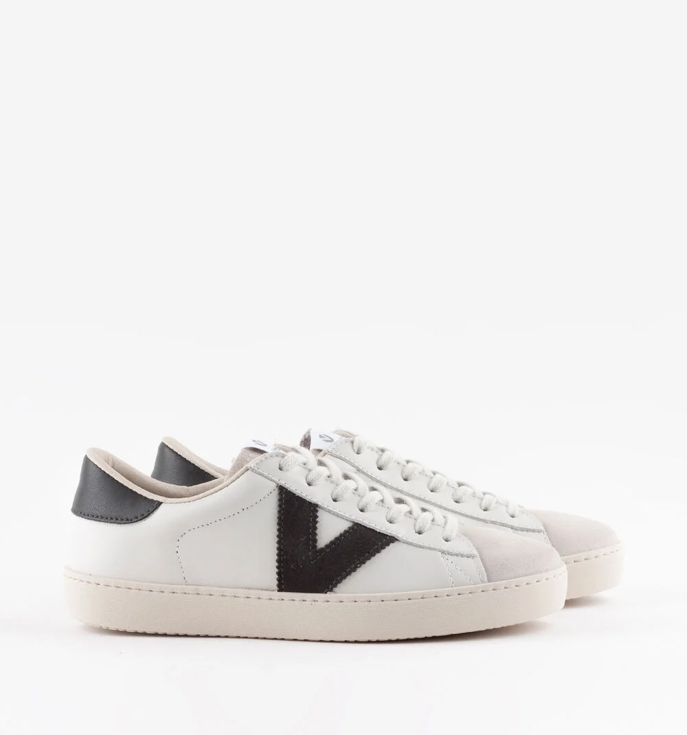 BERLÍN CUIR & CUIR FENDU Baskets blanches unisexes en cuir ANTRACITA