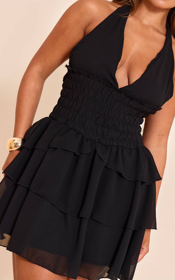 Noir Robe Mini Fluide En Mousseline À Col Licou Shape