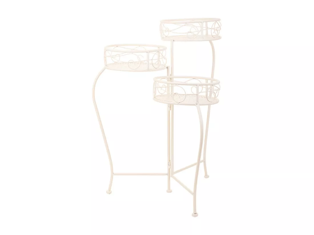 Support 3 casseroles en fer forgé blanc 29x23x65h cm