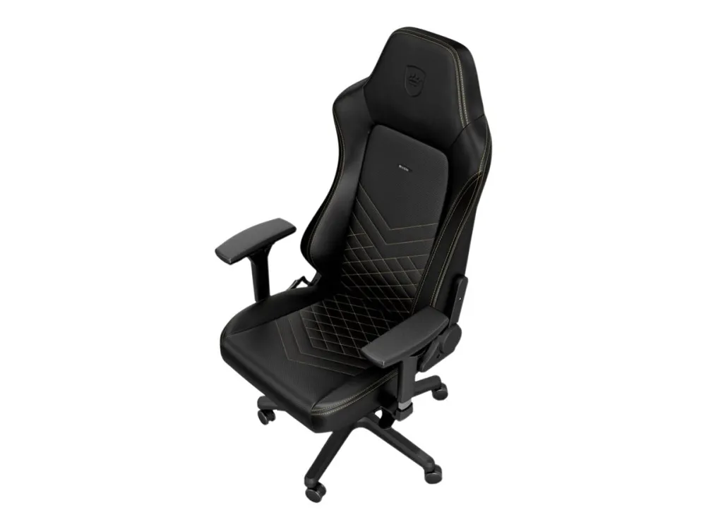 Noblechairs Hero - Stol - ergonomisk - armstøtter - T-formet - vippe - drejeled - aluminium, polyurethan, stål, memory foam, polyuretan vegan falsk læder - sort, guld