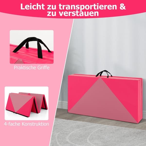 Sammenleggbar myk gulvmatte Bærbar gymnastikkmatte Yogamatte 240 x 117 x 5 cm Rosa