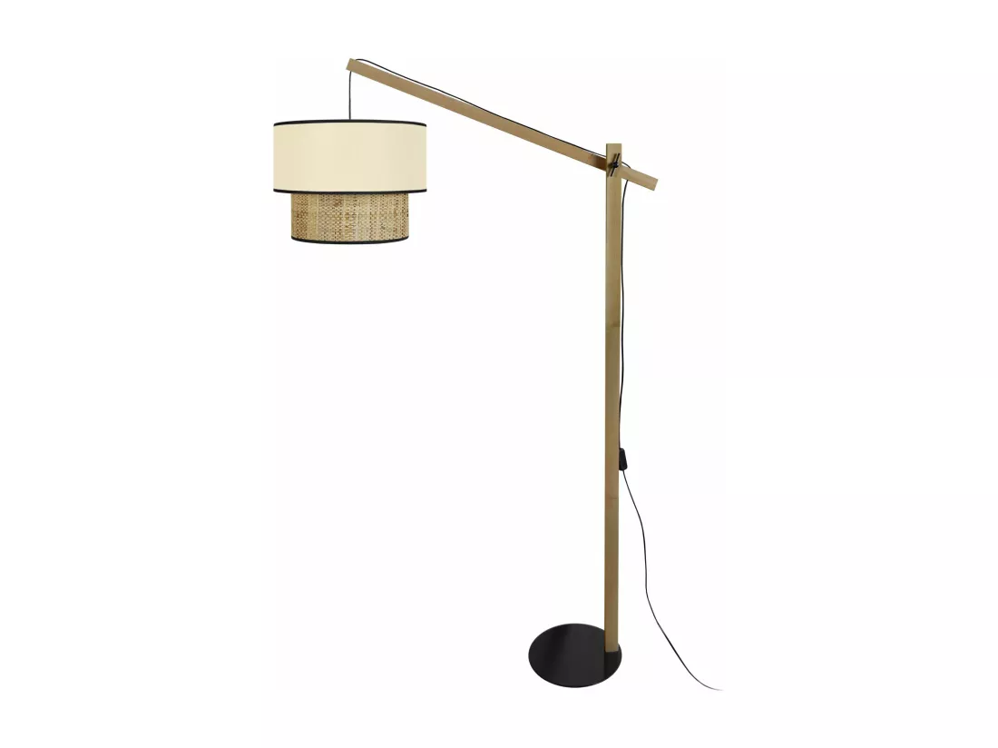 Lampadaire droit bois foncé,beige 190 cm.