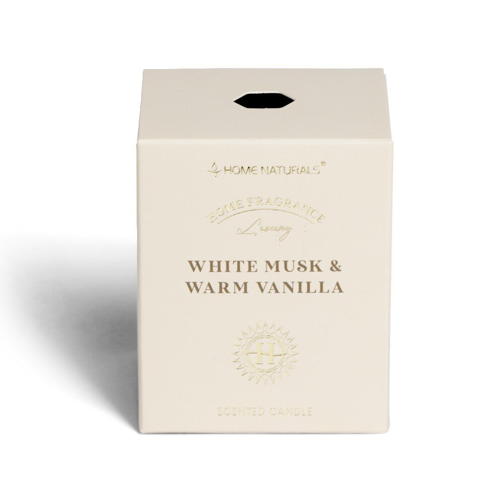Bougie senteur musc et vanille dans pot en verre Ø6,4xH7,9cm blanc