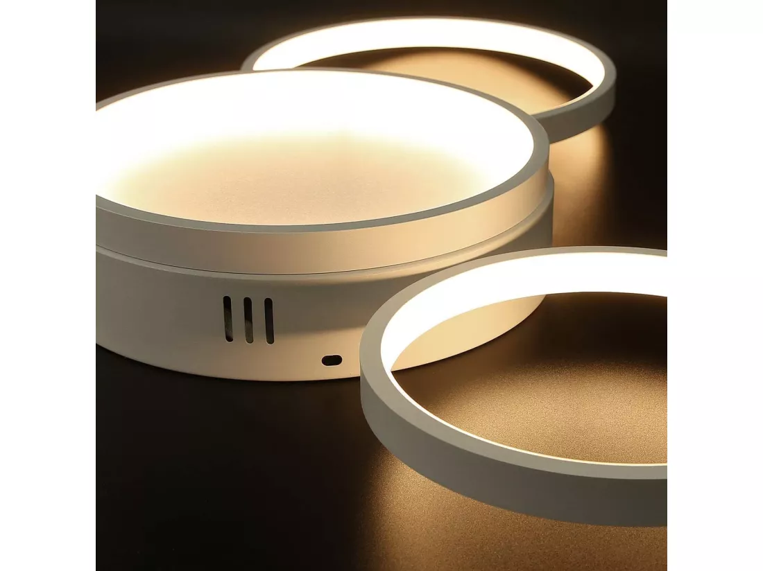 NETTLIFE Plafonnier LED plafonnier avec télécommande dimmable 52W moderne avec 4 anneaux métalliques