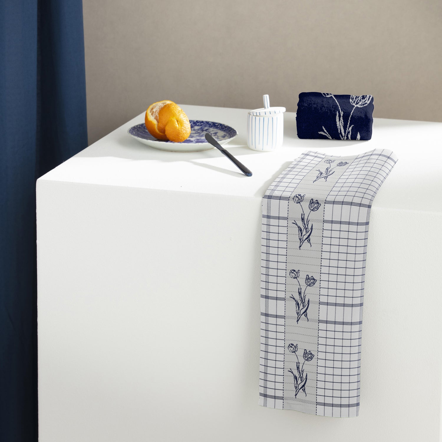 DDDDD theedoek lisse blauw 60 x 65 cm