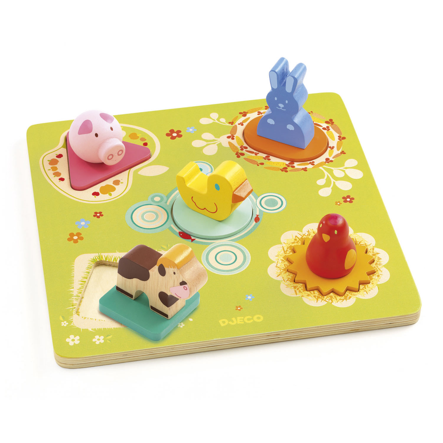 Djeco Houten Noppenpuzzel 3D Boerderijdieren, 5st.