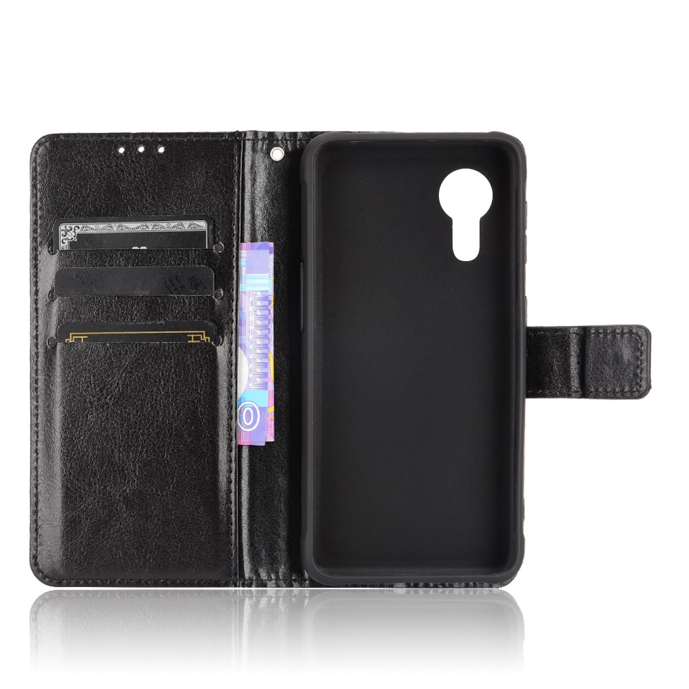 Samsung Galaxy Xcover 5 Leder Tasche Flip Cover mit Kartenfächer Vintage Look   Trageschlaufe - Schwarz
