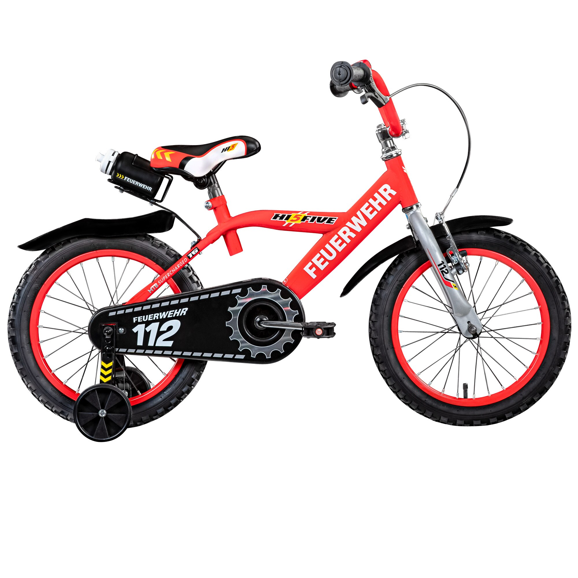 Hi5 Feuerwehr 16 Zoll Kinderfahrrad Stützrädern ab 4 Jahre Mädchen Jungen Fahrrad 105 - 120 cm