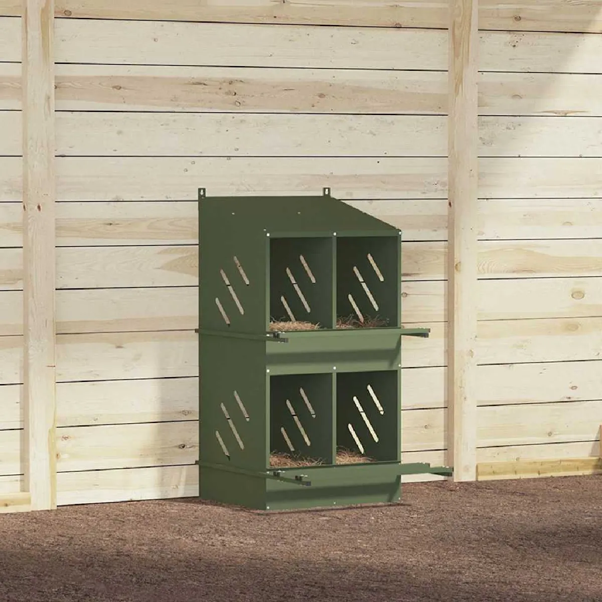 Vidaxl Nichoir à poules 4 compartiments vert olive