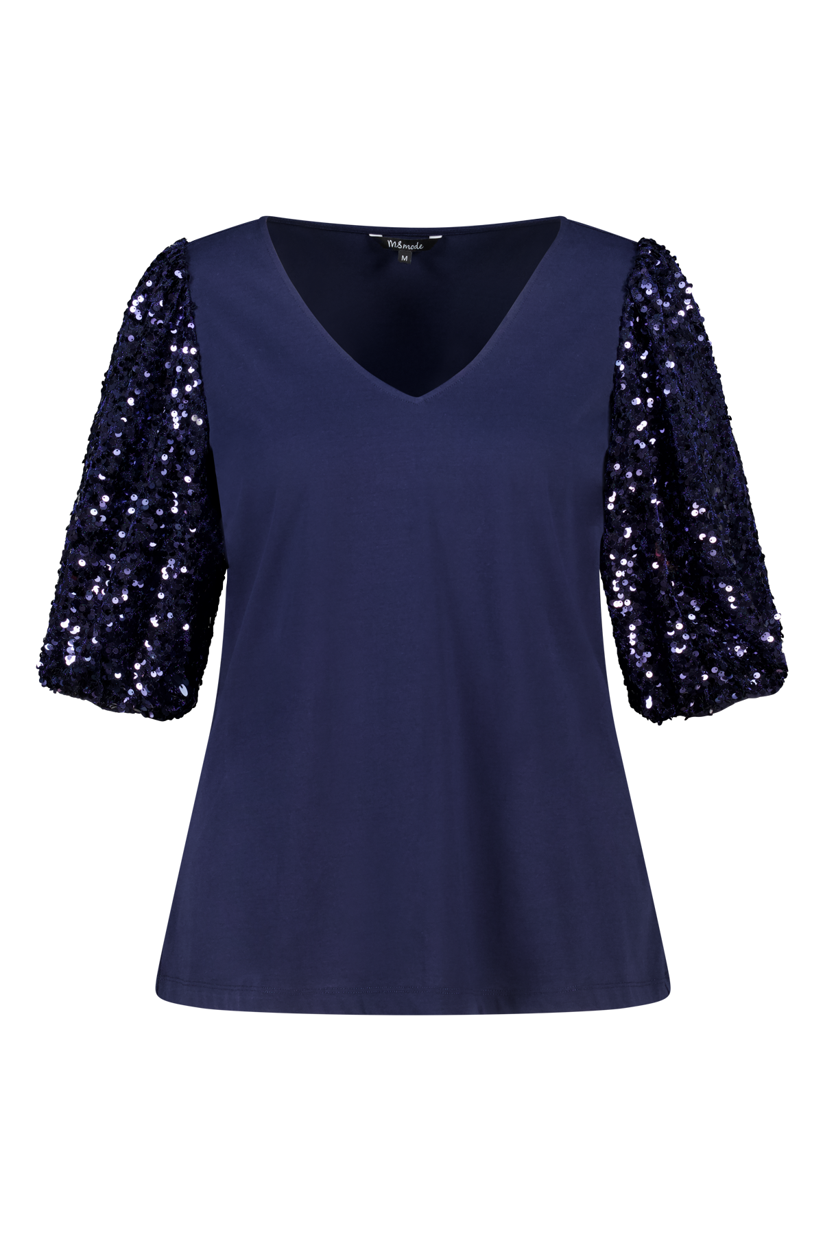 Top met pailletten pofmouwen Navy blauw