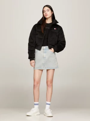 Jaqueta puffer cropped de veludo